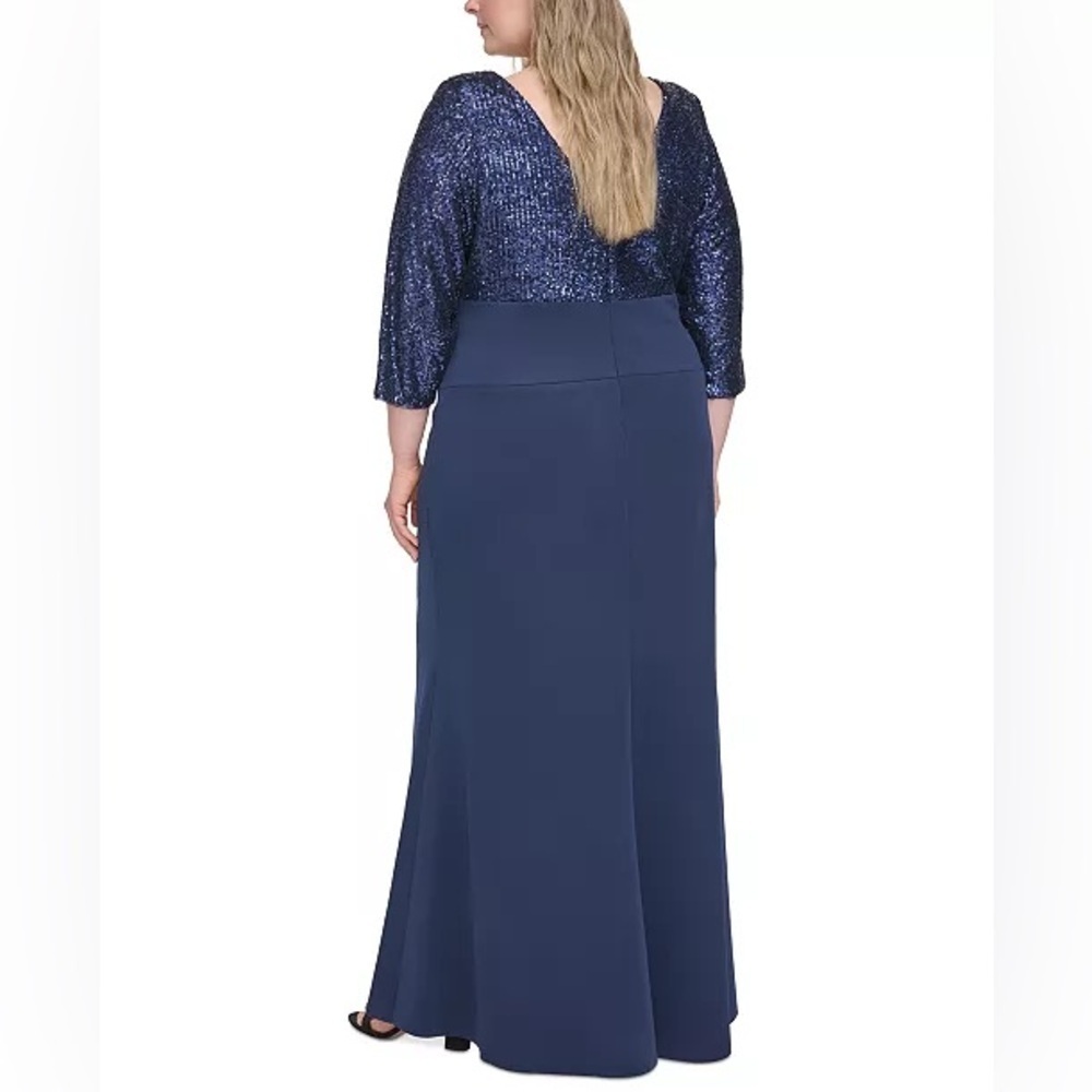 Eliza J Plus Size Sequin Bodice Gown Midnight Blue Maxi Dress 20W - Picture 2 of 12